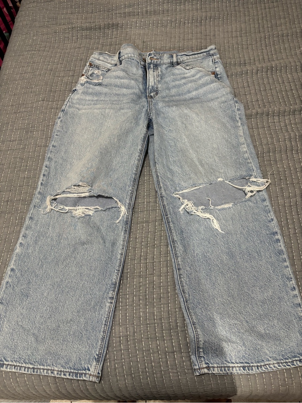 American Eagle Outfitters Distressed Light Blue Straight-Leg Jeans